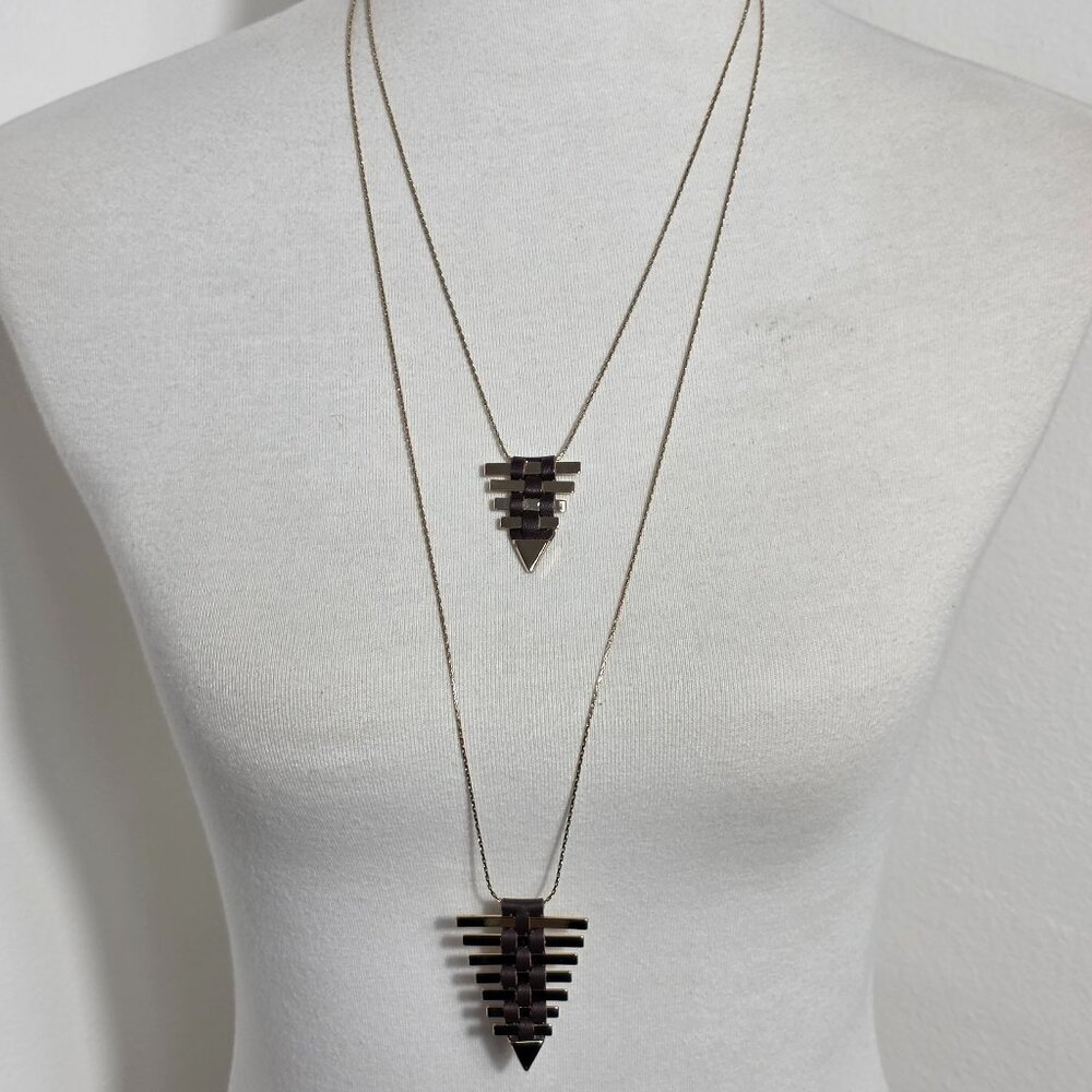 Banana Republic Layered Pendant Necklace Gold Tone & Brown Leather Arrows